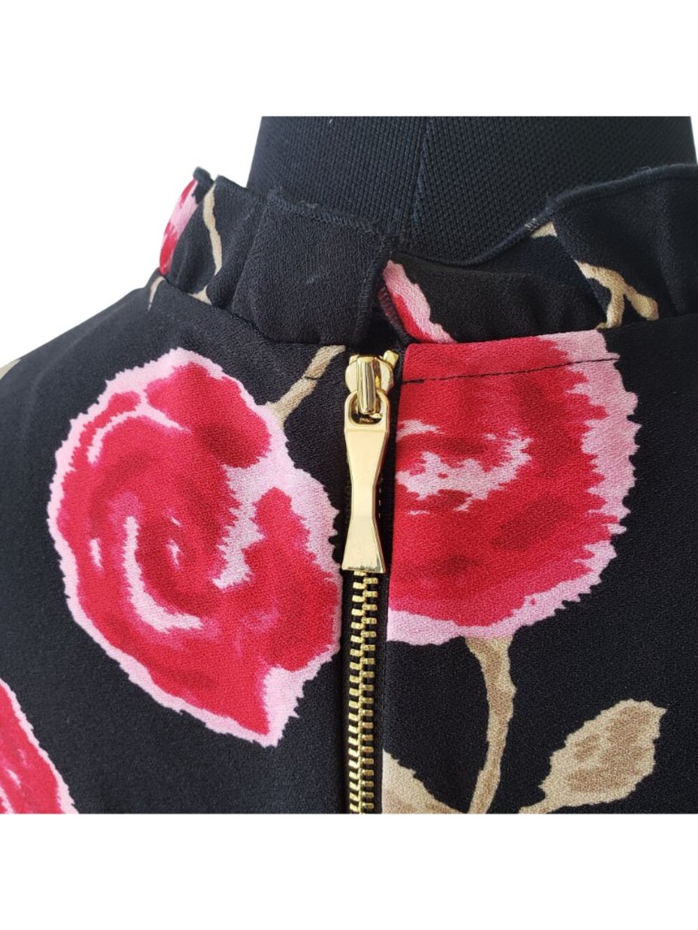 Kate Spade Black Pink Rose Floral Midi Ruffle Hem Dress Modest Career Feminine - Picture 14 of 14